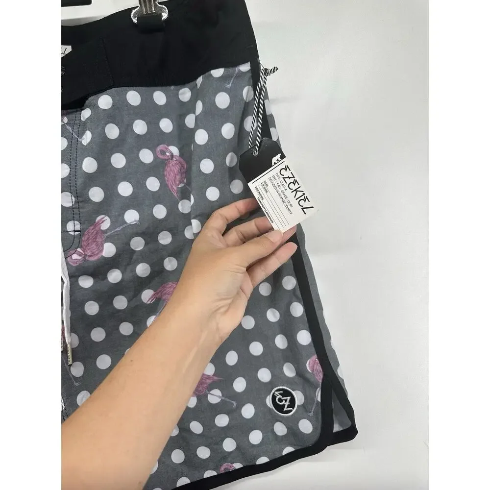 Ezekiel Mens Gray Pink Flamingo Boardshorts Surf Shorts Beach Size 36 Brand New‎